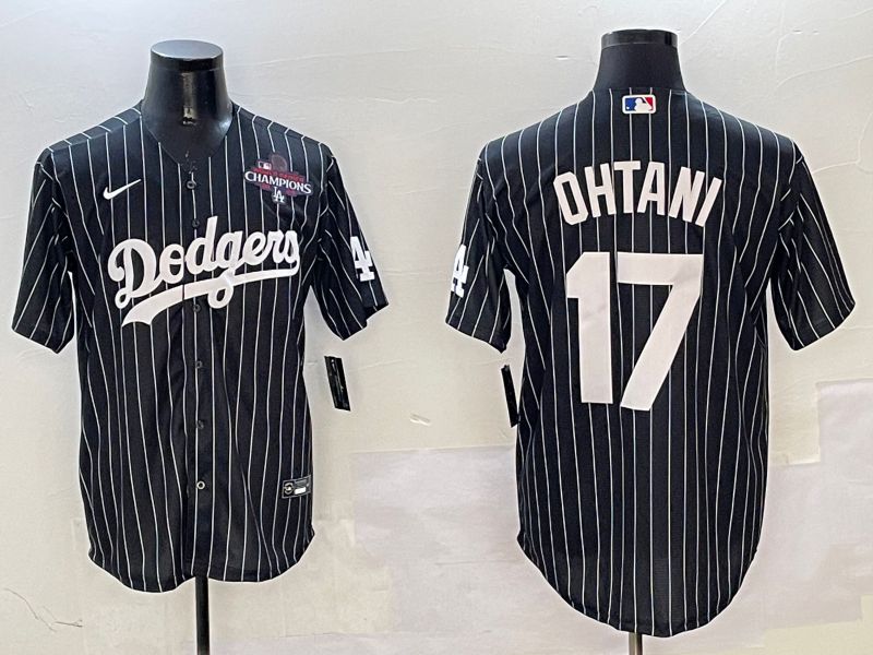 Men Los Angeles Dodgers 17 Ohtani Black Stripe Jointly Name 2025 Nike MLB Jersey style 5
